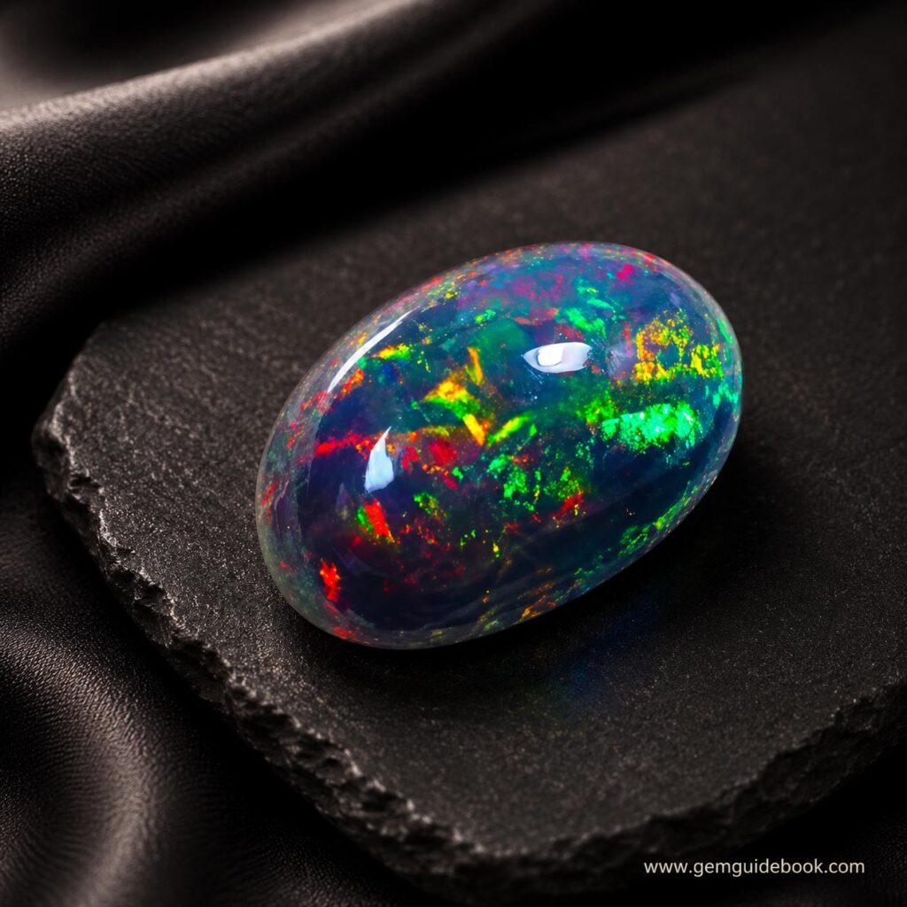 Black Opal: Fire on a Dark Background