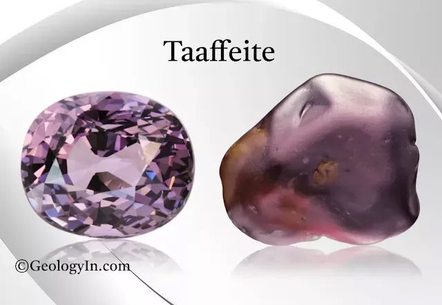 Faceted taaffeite gemstone with a soft lavender-violet hue, transparent and glassy, shown against a neutral background highlighting its subtle sparkle and rare beauty.